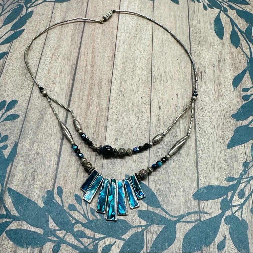 Southwest Style Liquid Silver Double Strand Abalone Necklace B9
